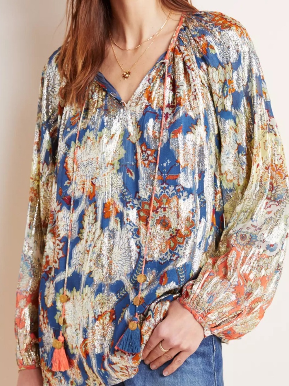 Anthropologie Verb by Pallavi Singhee Blue Multicolor Floral Blouse. XS